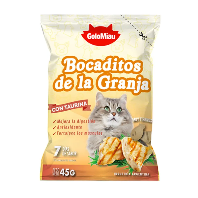 Golomiau Bocaditos de Granja, golosinas y snacks, en el petshop Mecohue de Wilde