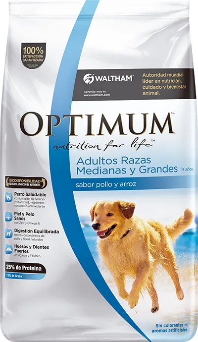 Optimum Perro Adulto Razas Medianas y Grandes, alimento balanceado, en el petshop Mecohue de Wilde