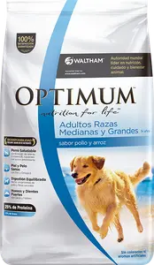 Optimum Perro Adulto Razas Medianas y Grandes, alimento balanceado, en el petshop Mecohue de Wilde