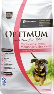 Optimum Perro Cachorro Razas Medianas y Grandes, alimento balanceado, en el petshop Mecohue de Wilde