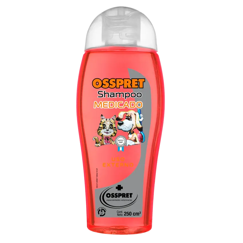 Osspret Shampoo medicado, shampoo medicado, en el petshop Mecohue de Wilde