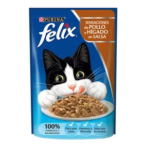 Felix Pouch de Purina, alimento húmedo (latas y pouch), en el petshop Mecohue de Wilde