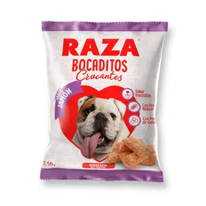 Raza Bocaditos Croc Jamón, golosinas y snacks, en el petshop Mecohue de Wilde