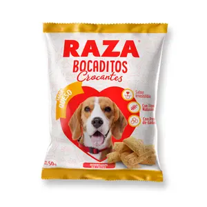 Raza Bocaditos Croc Queso, golosinas y snacks, en el petshop Mecohue de Wilde