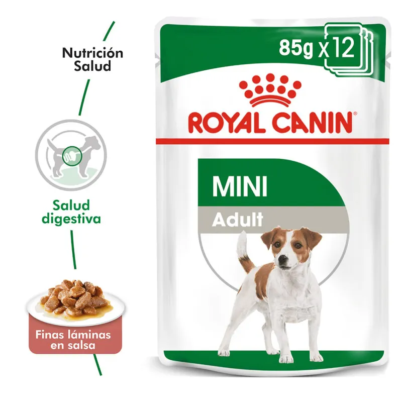 Royal Canin Mini Adulto Pouch, alimento húmedo (latas y pouch), en el petshop Mecohue de Wilde